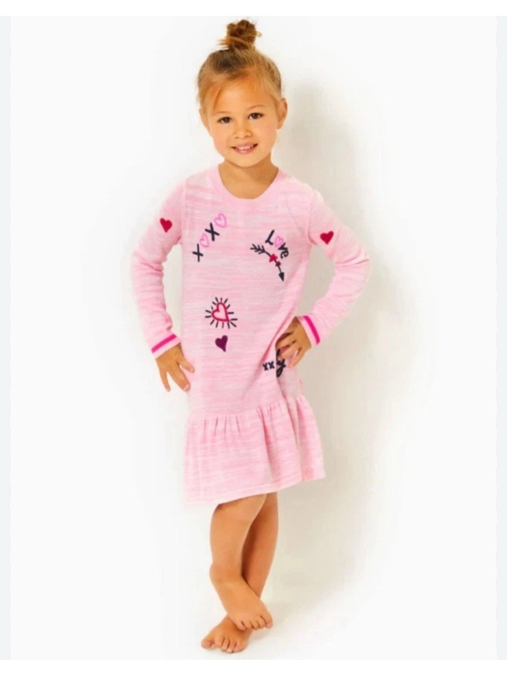 New! Lilly Pulitzer Pink Heart & Arrow Long-Sleeve Girls' Dress Size L